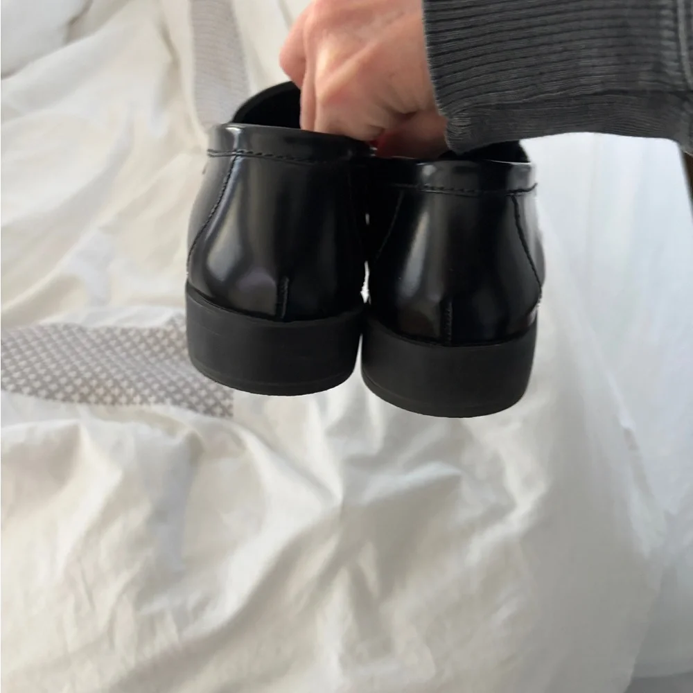 Prada Black Leather Logo Triangle Penny Loafers - Picture 2 of 3